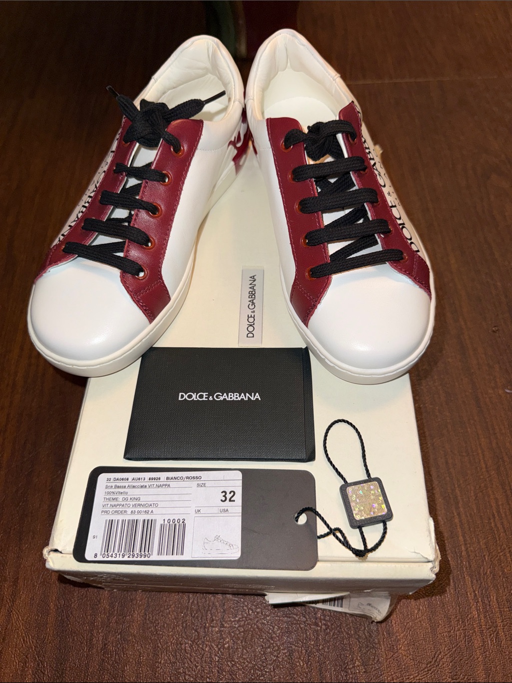 Dolce & Gabbana White And Burgundy Low-Top Sneakers Girls Eu 32 Us 1-1.5